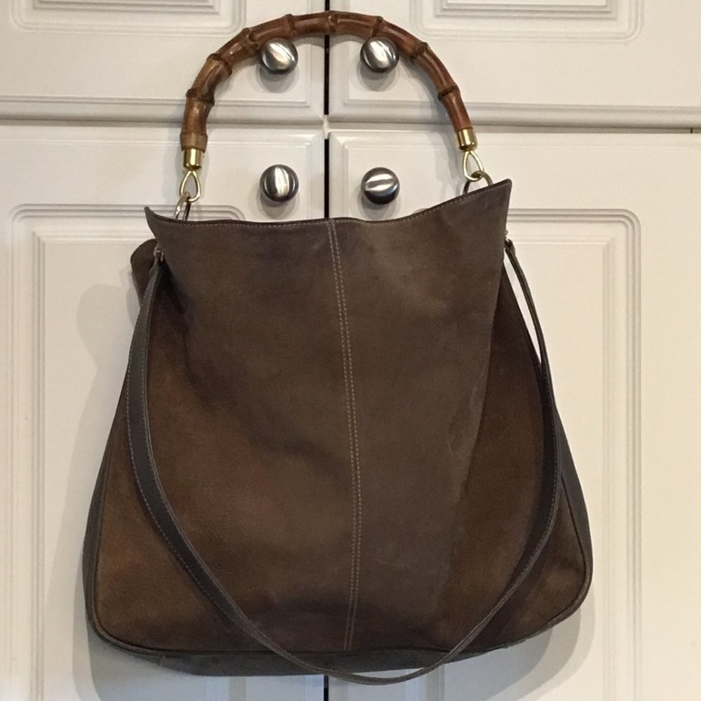 Vintage Gucci Bamboo Handle Brown Leather Hobo Bag
